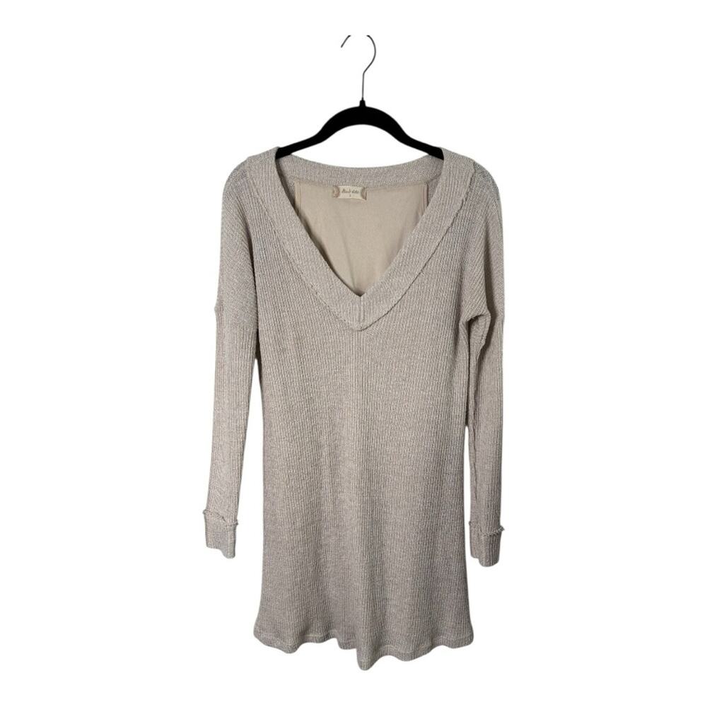 Altar’d State Tan Long Sleeve Ribbed V Neck Sweater Dress Small
